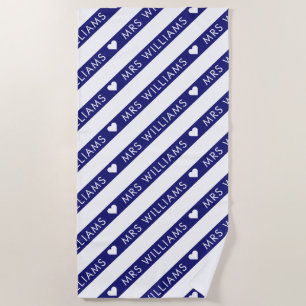 Blue & White Striping Muster Frau Bride Wedding Strandtuch