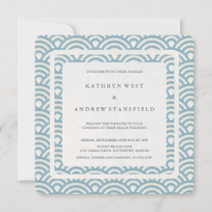 Blue + White Stylives Waves Modernes Beach Wedding Einladung