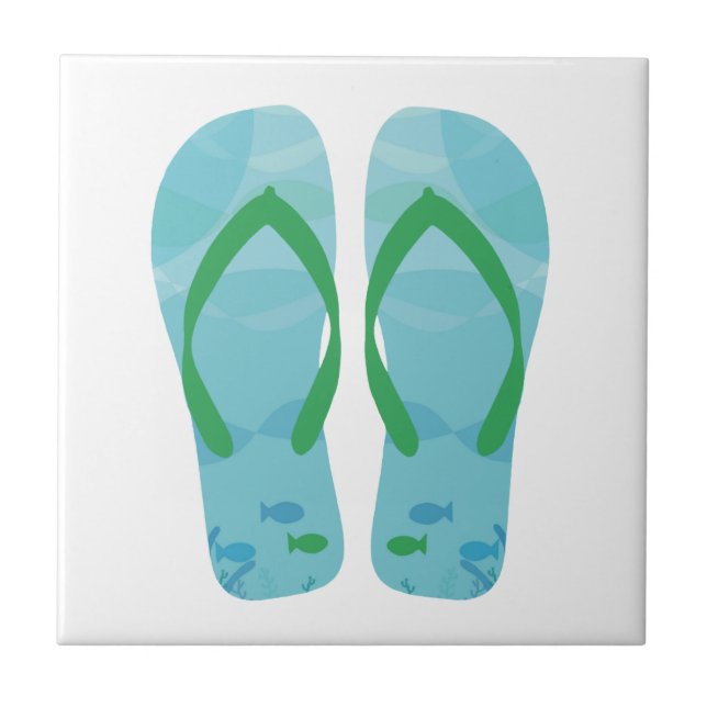 Blue White Summer Beach Flip Flops Keramik Tile Fliese (Vorderseite)