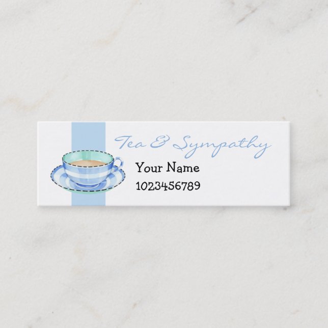 Blue White Teacup White Blue Small Business Card Mini Visitenkarte (Vorderseite)