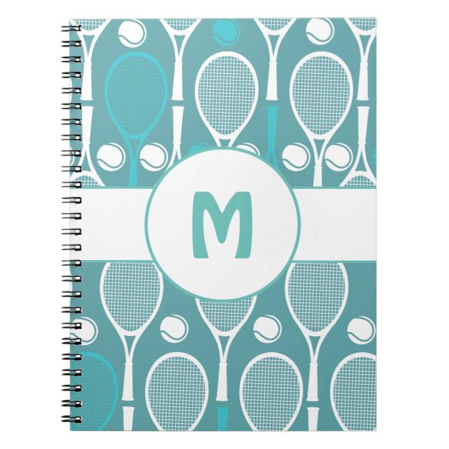 Blue & White Tennis Rackets Balls Player Name Nied Notizblock (Vorderseite)