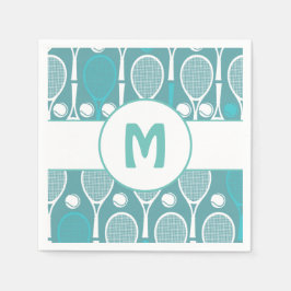 Blue & White Tennis Rackets Balls Player Name Nied Serviette