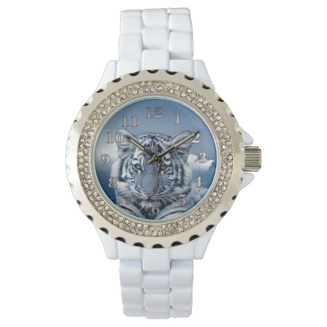 Blue White Tiger Armbanduhr (Vorderseite)