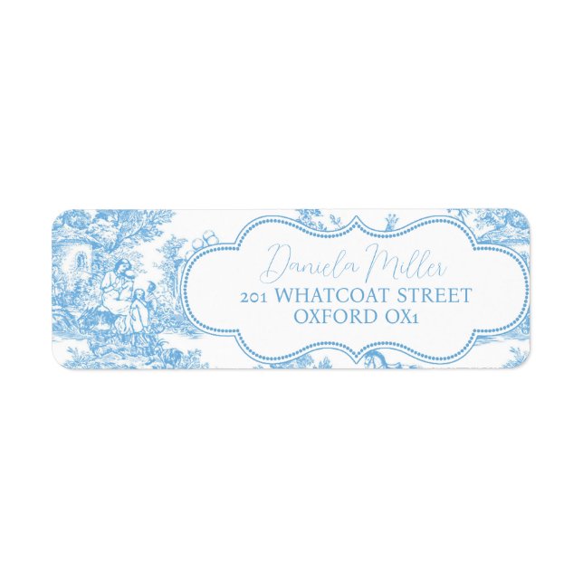 Blue White Toile de Jouy Bear Baby Dusche (Vorne)