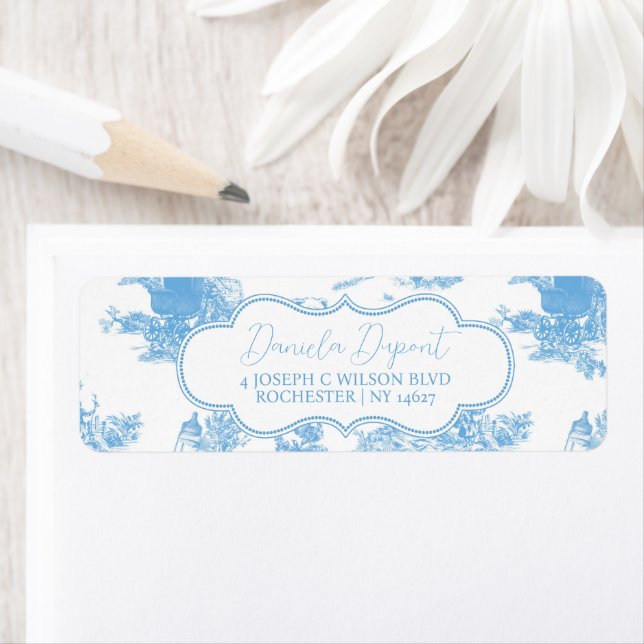 Blue White Toile de Jouy Bear Baby Dusche (Insitu)