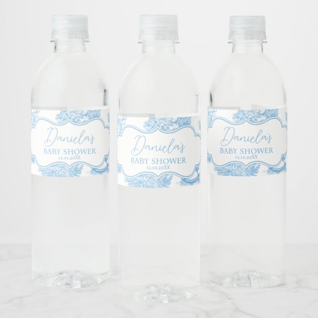 Blue White Toile de Jouy Bear Baby Dusche (Flaschen)