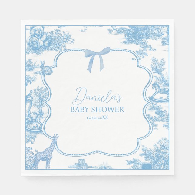 Blue White Toile de Jouy Bear Baby Dusche Serviette (Vorderseite)