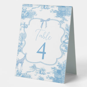 Blue White Toile de Jouy Französische Tischnummer Tischaufsteller