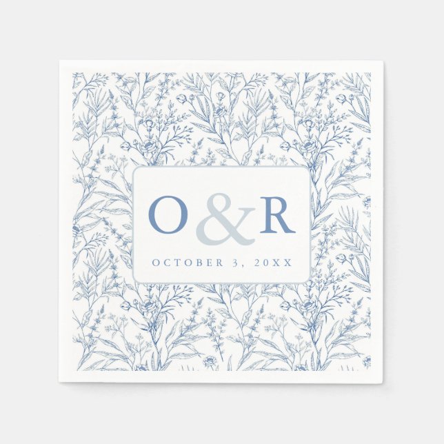 Blue & White Toile Monogram Napkins Serviette (Vorderseite)