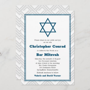 Blue White Traditional Bar Mitzvah Einladung