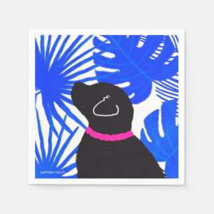 Blue White Tropical Island Black Dog Party Napkin Serviette