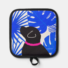 Blue White Tropical Island Black Dog Pot Holder Topflappen