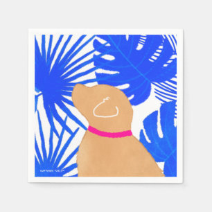 Blue White Tropical Island Yellow Dog Party Napkin Serviette