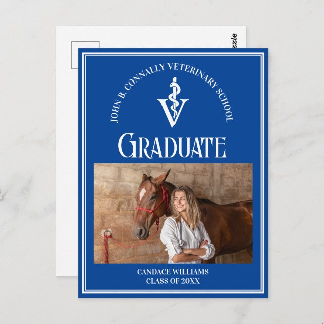 Blue White Veterinary School Foto Abschluss Postkarte (Vorne/Hinten)