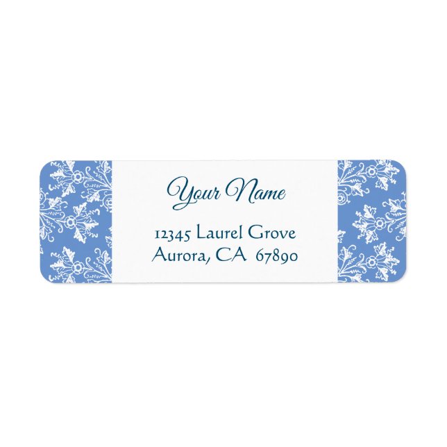 Blue White Vintag Damask Rücksendeadresse (Vorne)