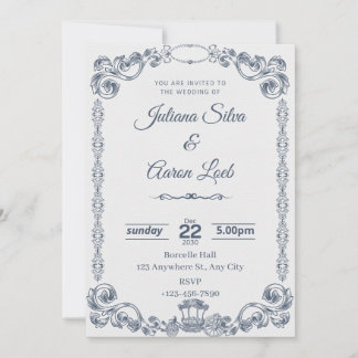 Blue White Vintage Classic Elegant Wedding Invitat Einladung