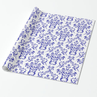 Blue&White Vintages Muster-Weihnachtsblumendamast Geschenkpapier