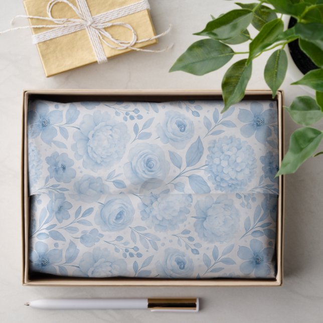 Blue White Watercolor Floral Pattern Seidenpapier (Geschenk)