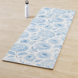 Blue White Watercolor Floral Pattern Yogamatte