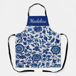 Blue White Watercolor Wildflower Custom Name Apron Schürze