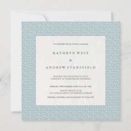 Blue + White Wave Motif Beach Wedding Invitation
