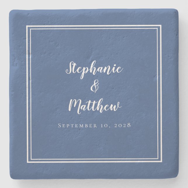 Blue White Wedding Bride & Groom Elegant Einfach Steinuntersetzer (Vorderseite)