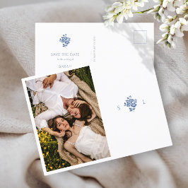 Blue & White Wedding Mit Monogramm Hochzeit Ankündigungspostkarte