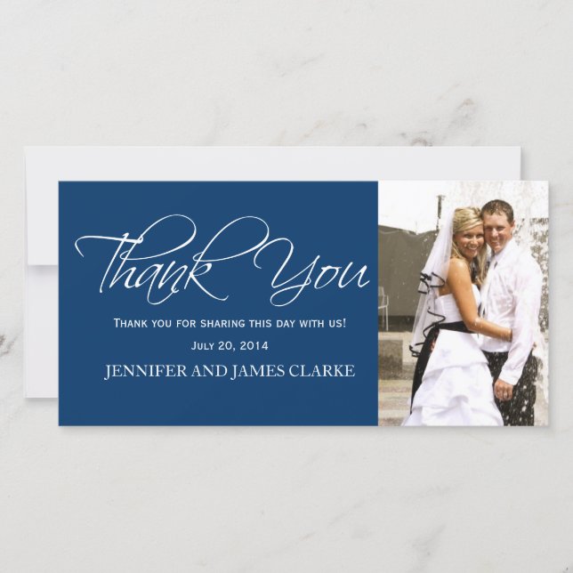Blue White Wedding Vielen Dank an euch Foto Cards Dankeskarte (Vorderseite)