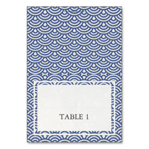 Blue + White Wedding Wave Muster Namenskarte Tischnummer