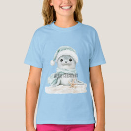 Blue White Weihnachtsmannmütze Scarf Siegel Weihna T-Shirt