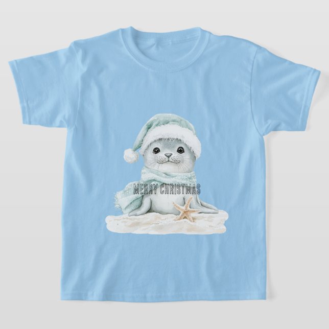 Blue White Weihnachtsmannmütze Scarf Siegel Weihna T-Shirt (Ablage )