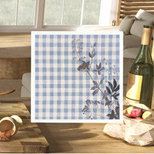 Blue White Wildblume Gingham Kariert Bauernhof Serviette