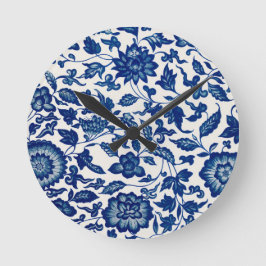 Blue White Wildflower French Country Chinoiserie  Runde Wanduhr
