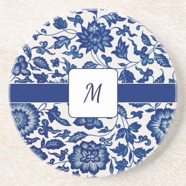 Blue White Wildflower French Country Custom Name Getränkeuntersetzer (Vorne)