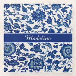Blue White Wildflower French Country Custom Name  Glasuntersetzer