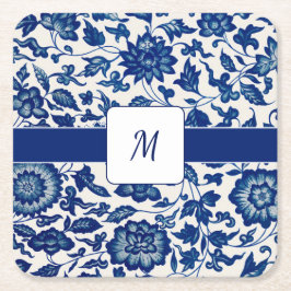 Blue White Wildflower French Country Custom Name Rechteckiger Pappuntersetzer