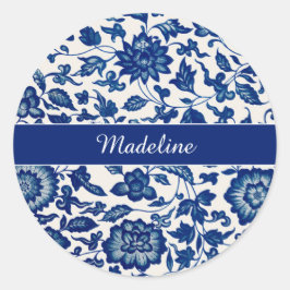 Blue White Wildflower French Country Custom Name  Runder Aufkleber