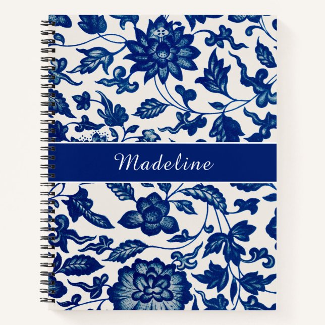 Blue White Wildflower French Country Custom Spiral Notizbuch (Vorderseite)