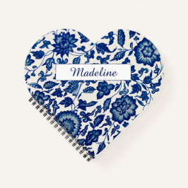 Blue White Wildflower French Country Custom Spiral Notizbuch