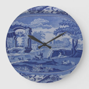 Blue & White Willow Esque Plate mit englischen Sze Große Wanduhr