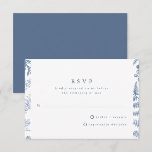 Blue White Willow Floral Wedding RSVP Karte
