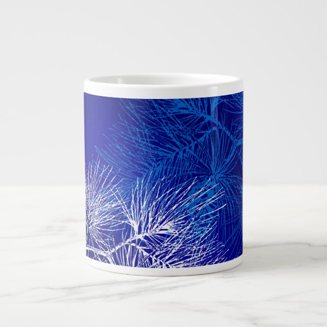 Blue White Winter Holiday Pine Jumbo-Tasse (Vorderseite)