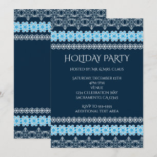 Blue & White Winter Lace Elegante Urlaubsparty Einladung