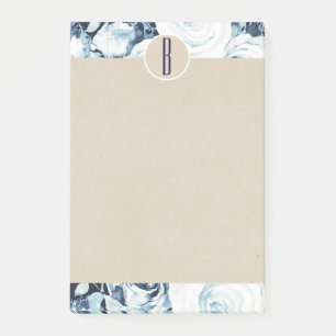 Blue White Winter Rosen Kraft Rustic Monogram Post-it Klebezettel