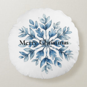 Blue White Winter Snowflakes Weihnachten Rundes Kissen