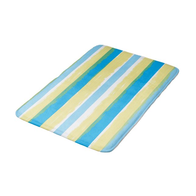 Blue White Yellow Summer Stripes Badematte (Schrägansicht)