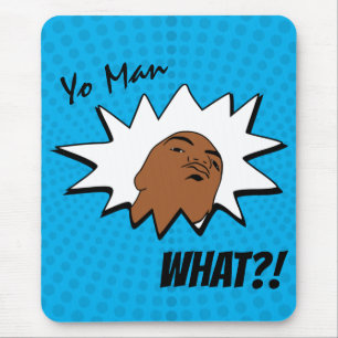 Blue white Yo Man Was du Will Tasse Shot Comic Mousepad