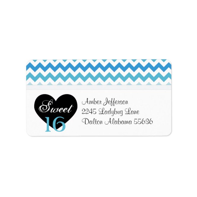 Blue & White Zickzack Sweet 16 Party Address Label Adressaufkleber (Vorne)