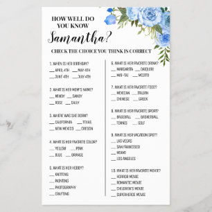 Blue Wie gut Sie wissen, Bride Shower Game Card Flyer