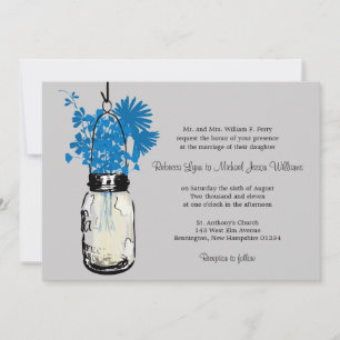 Blue Wild Blume & Mason Jar Hochzeitseinladungen Einladung